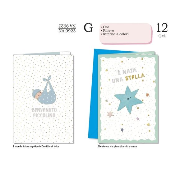 Immagine di BIGLIETTI CROMO NASCITA AZZURRO 12pz