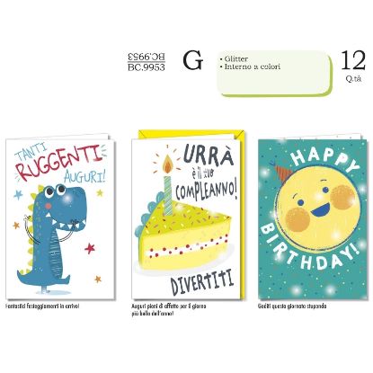 Immagine di BIGLIETTI CROMO COMPLEANNO BAMBINI 12pz