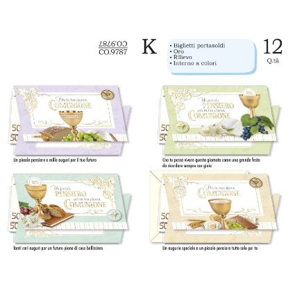 Immagine di BIGLIETTI CROMO PORTASOLDI COMUNIONE 12pz