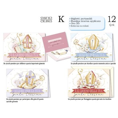 Immagine di BIGLIETTI CROMO PORTASOLDI CRESIMA 12pz