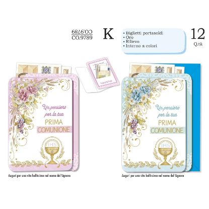 Immagine di BIGLIETTI CROMO PORTASOLDI COMUNIONE 12pz