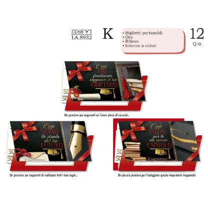 Immagine di BIGLIETTI CROMO PORTASOLDI LAUREA ELEGANTE 12pz