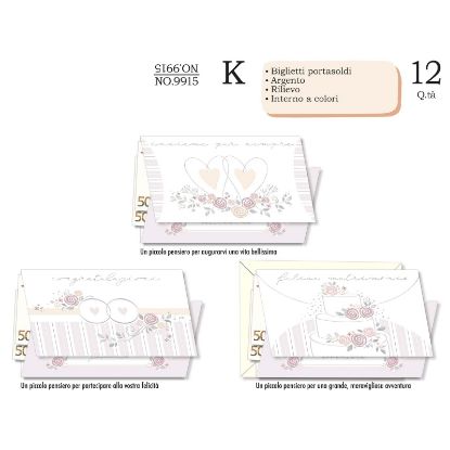 Immagine di BIGLIETTI CROMO PORTASOLDI NOZZE 12pz