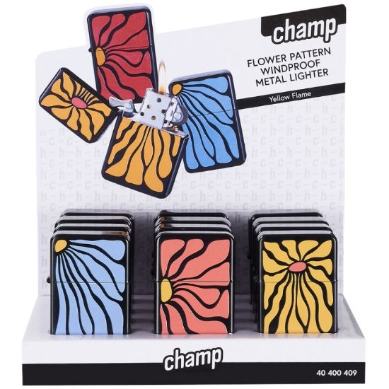 Picture of ACCENDINO CHAMP PIETRINA METAL 12pz FLOWER (simile zippo)