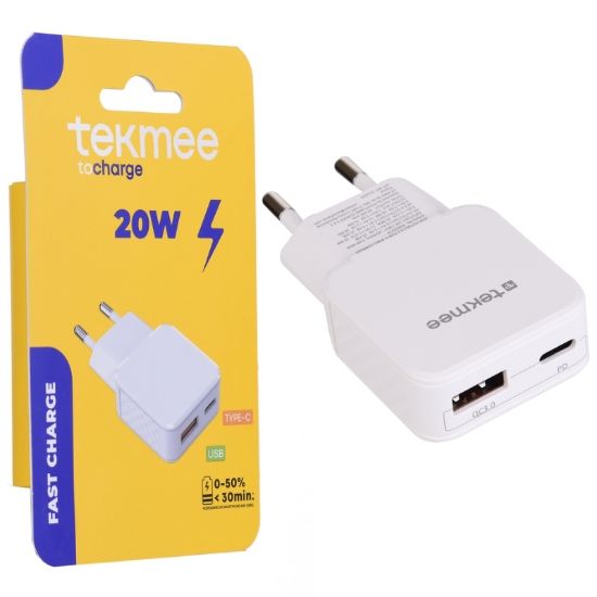 Immagine di PRESA ALIMENTAZIONE DA MURO USB 2 PLUG 1pz BIANCO TEKMEE
