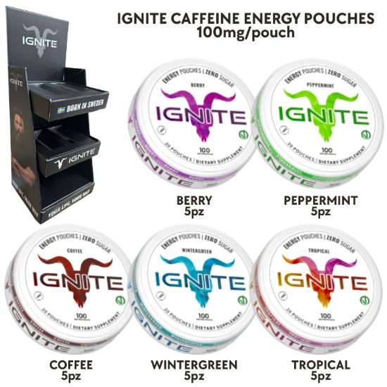 Immagine di IGNITE CAFFEINE ENERGY POUCHES EXPO 25pz - 100mg 5gusti assortiti