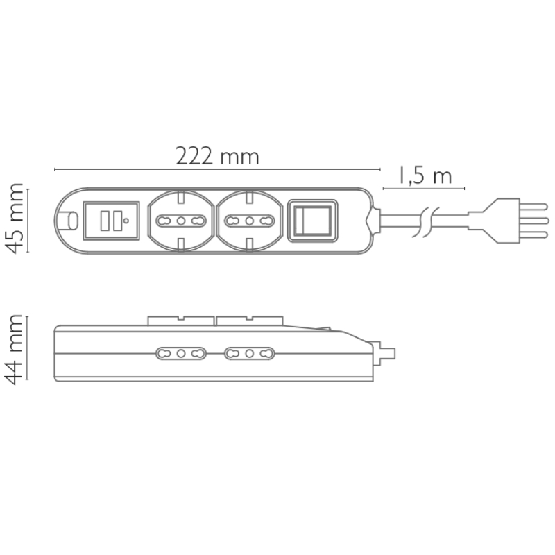 Picture of MULTIPRESA CIABATTA 2 POSTI SCHUKO + 4 bivalenti + 2 USB -  NOVALINE