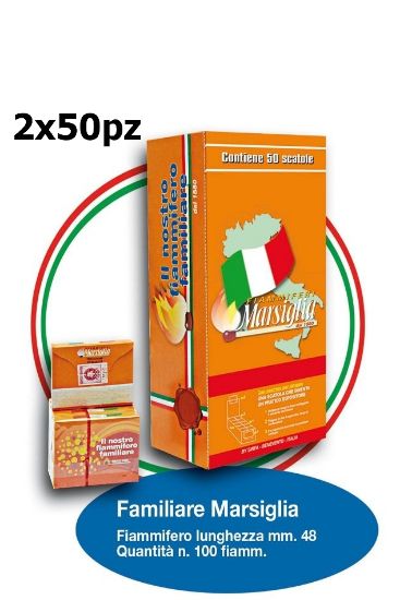 Picture of FIAMMIFERI FAMILIARI MARSIGLIA 2x50pz STECCA DA 5 x 100 FIAMMIFERI PROMO composta da:------