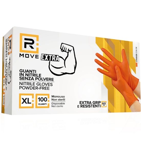 Picture of GUANTI NITRILE ARANCIONE 8,5gr Tg.XL 100pz SPESSORE DA LAVORO FULL GRIP