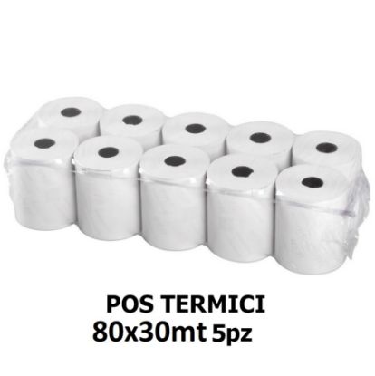Immagine di ROTOLI REGISTRATORE CASSA TERMICI 80x30mt foro12 - 5pz 55gr/mq