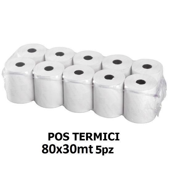 Picture of ROTOLI REGISTRATORE CASSA TERMICI 80x30mt foro12 - 5pz 55gr/mq