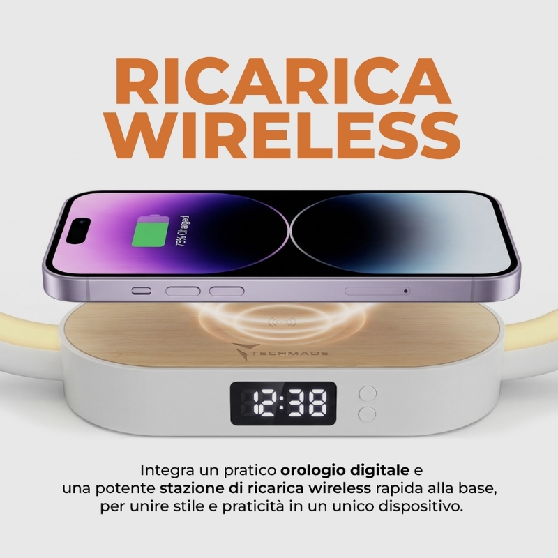 Immagine di OROLOGIO DIGITALE + RICARICA WIRELESS 15W BAMBOO