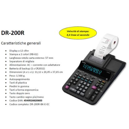 Immagine di CALCOLATRICE CASIO DA TAVOLO DR200R 12 CIFRE SCRIVENTE
