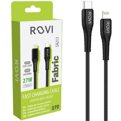 Immagine di CAVETTO TYPE-C to LIGHTNING TESSUTO SA212 1,5mt 1pz NERO BLISTER - ROVI