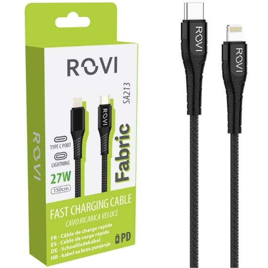 Immagine di CAVETTO TYPE-C to LIGHTNING TESSUTO SA213 1,5mt 1pz NERO BLISTER - ROVI