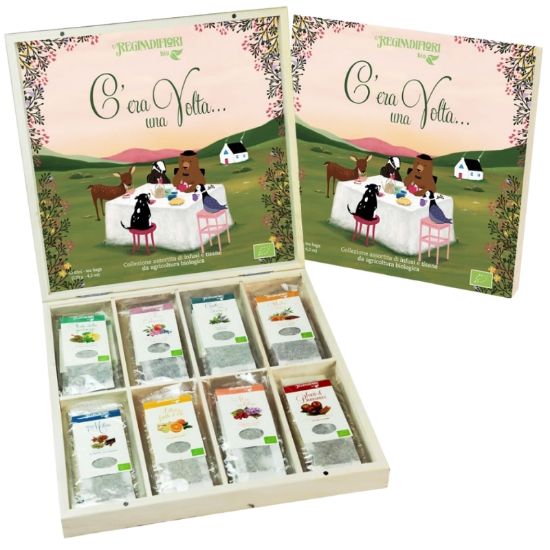 Immagine di REGINADIFIORI TISANE SCATOLA 40pz 3gr. ASSORTITI + SCATOLA IN LEGNO