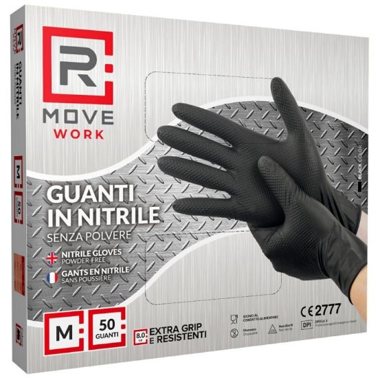 Immagine di GUANTI NITRILE NERO 8gr Tg.M MEDIO 50pz SPESSORE DA LAVORO