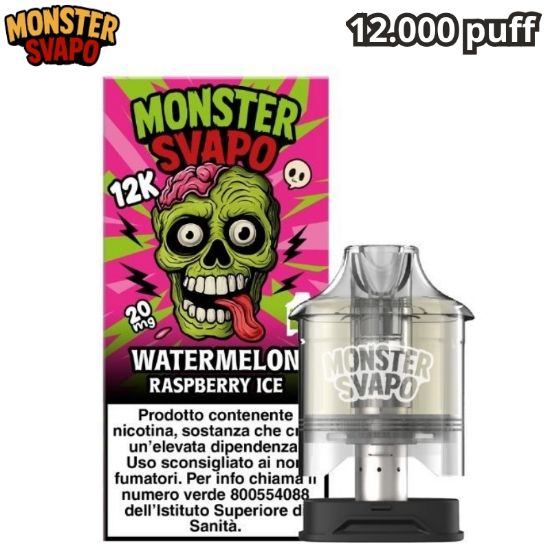Immagine di MONSTER SVAPO POD 1pz WATERMELON RASPBERRY ICE 10ml 20mg/ml - PLN016716