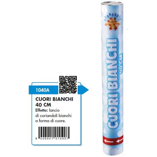 Immagine di TUBO 40CM SPARACORIANDOLI SPOSI CUORI BIANCO