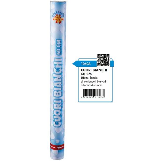 Immagine di TUBO 60CM SPARACORIANDOLI SPOSI CUORI BIANCO