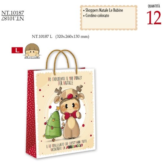 Immagine di SACCHETTI SHOPPER DECOR NATALE 32x26x13cm 12pz LARGE CROMO
