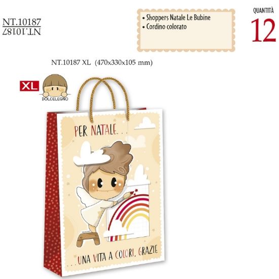 Immagine di SACCHETTI SHOPPER DECOR NATALE 45x33x10cm 12pz XLARGE CROMO