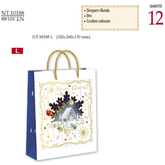 Immagine di SACCHETTI SHOPPER DECOR NATALE 32x26x13cm 12pz LARGE CROMO