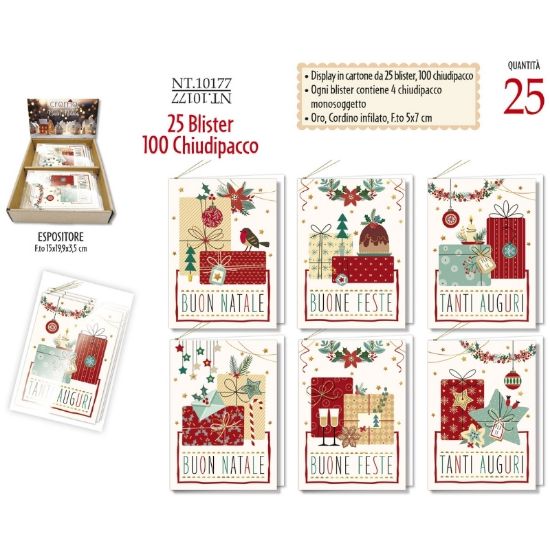 Picture of BIGLIETTI CROMO NATALE 120pz CHIUDIPACCO BLISTER 4 MONOSOGGETTI
