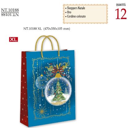 Immagine di SACCHETTI SHOPPER DECOR NATALE 45x33x10cm 12pz XLARGE CROMO