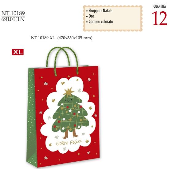 Picture of SACCHETTI SHOPPER DECOR NATALE 45x33x10cm 12pz XLARGE CROMO