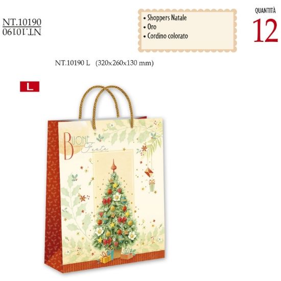 Immagine di SACCHETTI SHOPPER DECOR NATALE 32x26x13cm 12pz LARGE CROMO