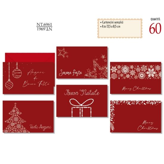 Picture of BIGLIETTI CROMO NATALE 60pz CARTONCINI 9x14cm COLORATI