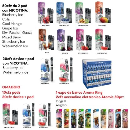Immagine di AROMA KING POD KIT PROMO 130pz + EXPO OMAGGIO + 100 ACCENDINI OMAGGIO