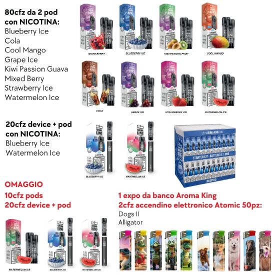 Immagine di AROMA KING POD KIT PROMO 130pz + EXPO OMAGGIO + 100 ACCENDINI OMAGGIO