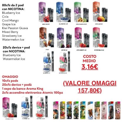 Immagine di AROMA KING POD KIT PROMO 130pz + EXPO OMAGGIO + 100 ACCENDINI OMAGGIO