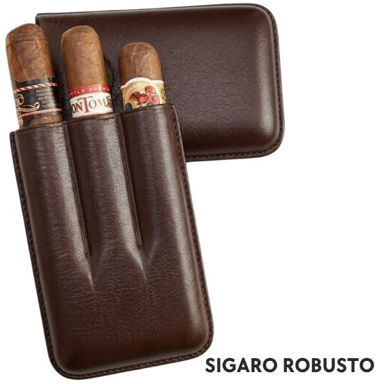 Immagine di PORTASIGARO x3 ROBUSTO 25mm L.110mm PANGEA 1pz MARRONE IN PELLE
