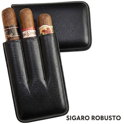 Immagine di PORTASIGARO x3 ROBUSTO 25mm L.110mm PANGEA 1pz NERO IN PELLE