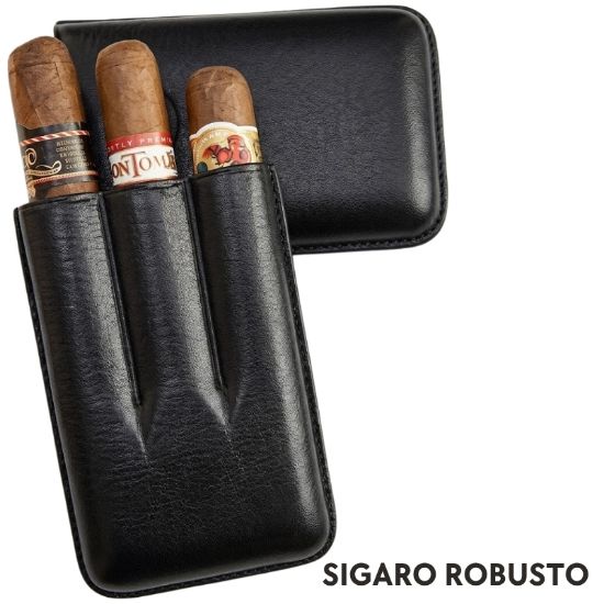 Immagine di PORTASIGARO x3 ROBUSTO 25mm L.110mm PANGEA 1pz NERO IN PELLE