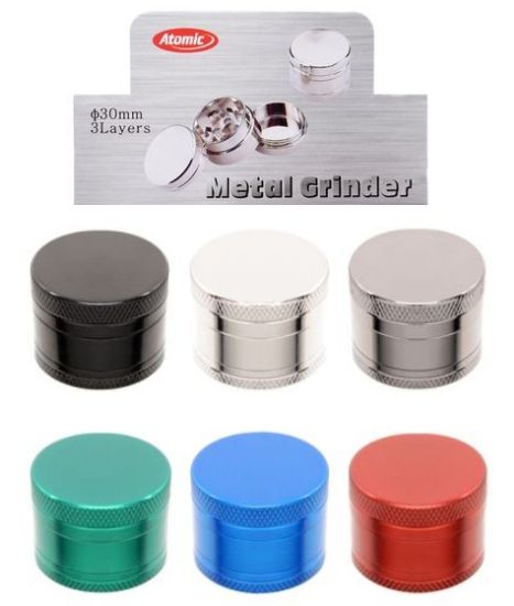 Immagine di TRITATABACCO SINGOLO 1pz GRINDER ATOMIC METAL 3parti 30mm COLORI ASSORTITI