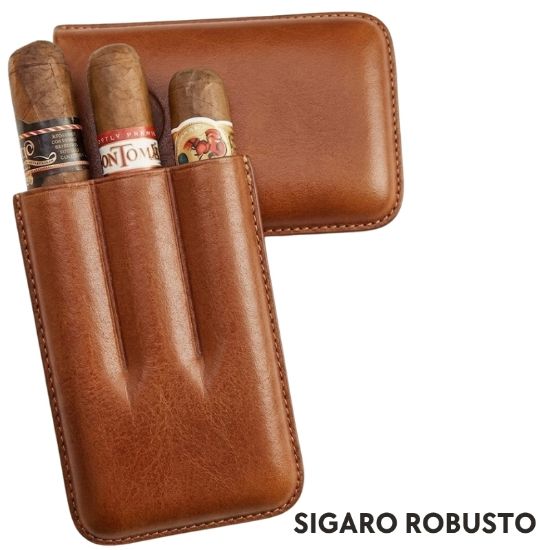 Immagine di PORTASIGARO x3 ROBUSTO 25mm L.110mm PANGEA 1pz HAVANA IN PELLE