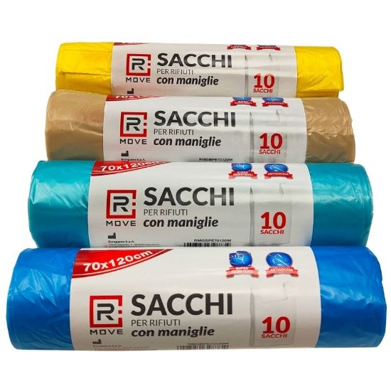 Picture of SACCHETTI IMMONDIZIA 70x120cm 10pz COLORI ASSORTITI