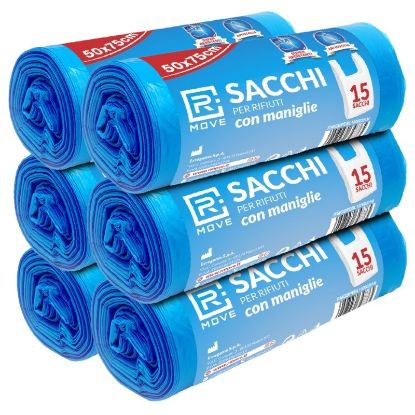 Picture of SACCHETTI IMMONDIZIA 50x75cm 6x15pz AZZURRO CON MANIGLIE