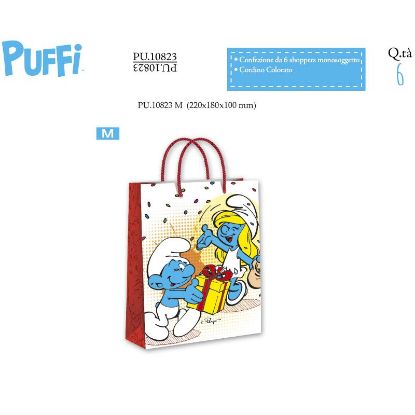 Immagine di SACCHETTI SHOPPER PUFFI 22x18x10cm 6pz