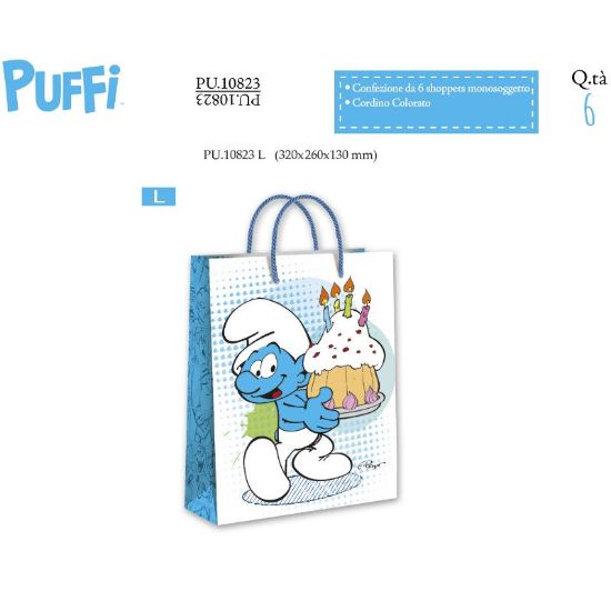 Immagine di SACCHETTI SHOPPER PUFFI 33X26X14cm 6pz