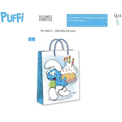 Immagine di SACCHETTI SHOPPER PUFFI 33X26X14cm 6pz