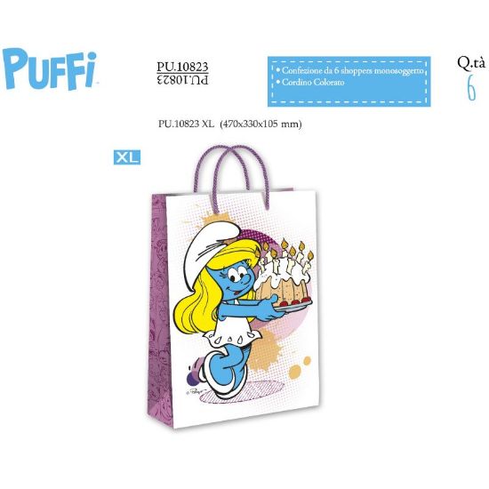 Immagine di SACCHETTI SHOPPER PUFFI 45x33x10cm 6pz