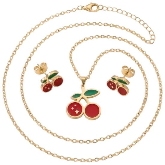 Picture of BLINK PAROURE CHERRY Orecchini + Collana Gold  Stainless Steel 304 + Smalto