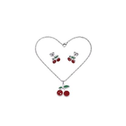 Immagine di BLINK PAROURE CHERRY Orecchini + Collana Silver  Stainless Steel 304 + Smalto