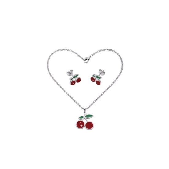 Picture of BLINK PAROURE CHERRY Orecchini + Collana Silver  Stainless Steel 304 + Smalto