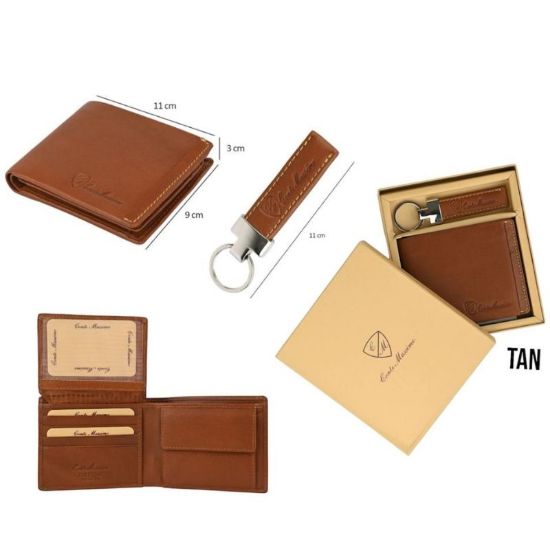 Immagine di PORTAFOGLIO + PORTACHIAVI UOMO CONTE MASSIMO TAN 1pz VERA PELLE